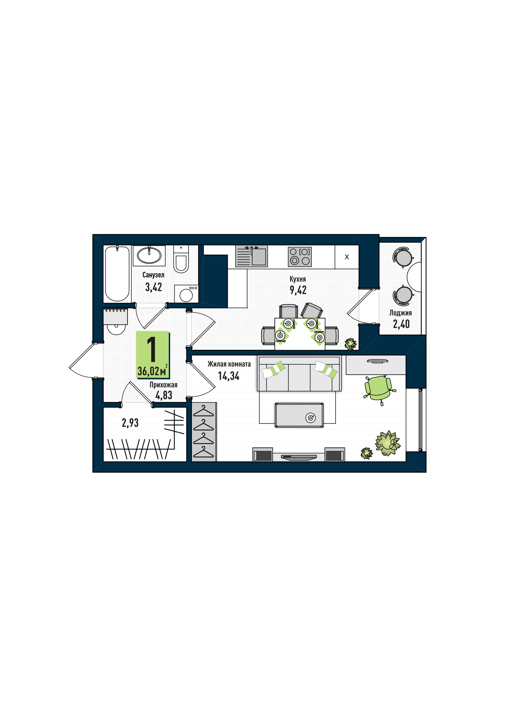 планировка квартиры 36 м2